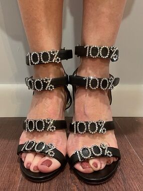 NEW JIMMY CHOO 100% Black Satin with Rhinestone High Heel Sandals